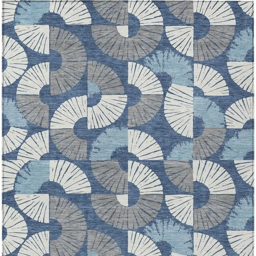 Navy Blue And Ivory Geometric Washable Indoor Outdoor Area Rug Photo 3