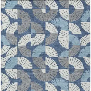 Photo of Navy Blue And Ivory Geometric Washable Indoor Outdoor Area Rug