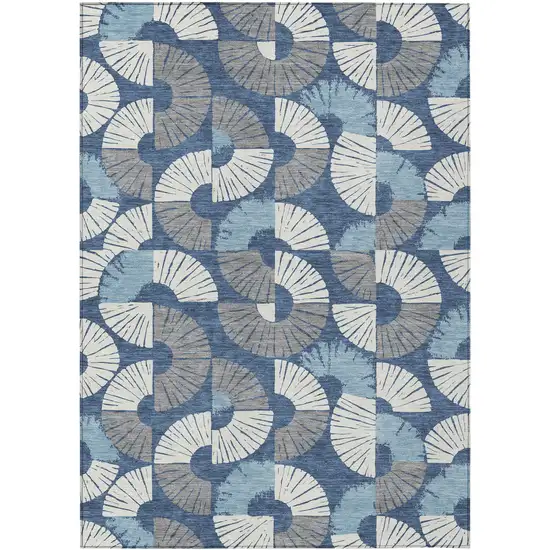 Navy Blue And Ivory Geometric Washable Indoor Outdoor Area Rug Photo 1