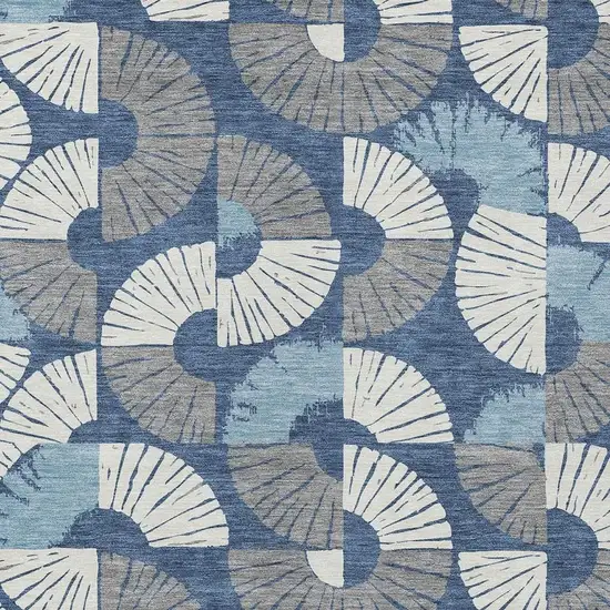 Navy Blue And Ivory Geometric Washable Indoor Outdoor Area Rug Photo 2