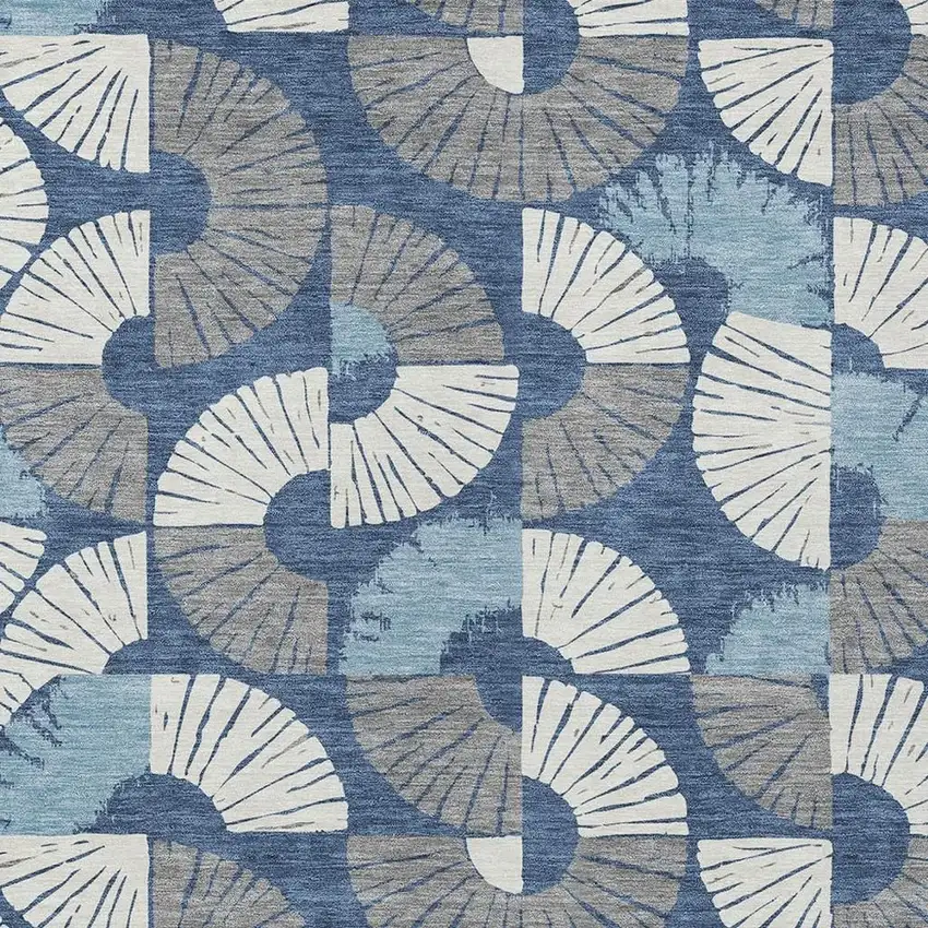 Navy Blue And Ivory Geometric Washable Indoor Outdoor Area Rug Photo 2