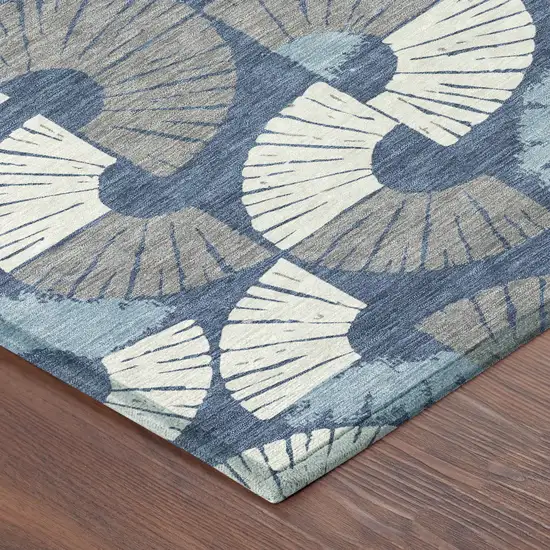 Navy Blue And Ivory Geometric Washable Indoor Outdoor Area Rug Photo 8