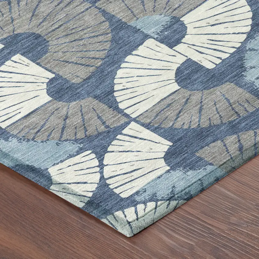 Navy Blue And Ivory Geometric Washable Indoor Outdoor Area Rug Photo 8