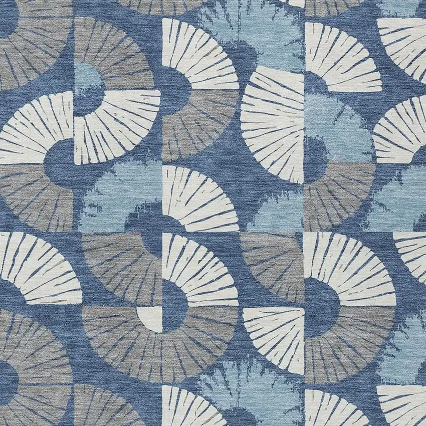 Navy Blue And Ivory Geometric Washable Indoor Outdoor Area Rug Photo 2