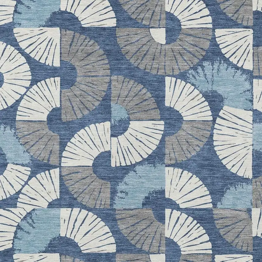 Navy Blue And Ivory Geometric Washable Indoor Outdoor Area Rug Photo 2