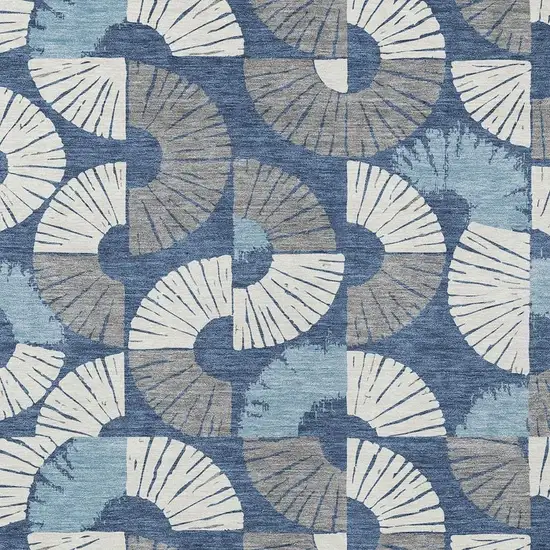 Navy Blue And Ivory Geometric Washable Indoor Outdoor Area Rug Photo 2