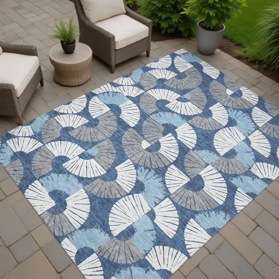 Navy Blue And Ivory Geometric Washable Indoor Outdoor Area Rug Photo 7