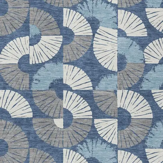 Navy Blue And Ivory Geometric Washable Indoor Outdoor Area Rug Photo 2