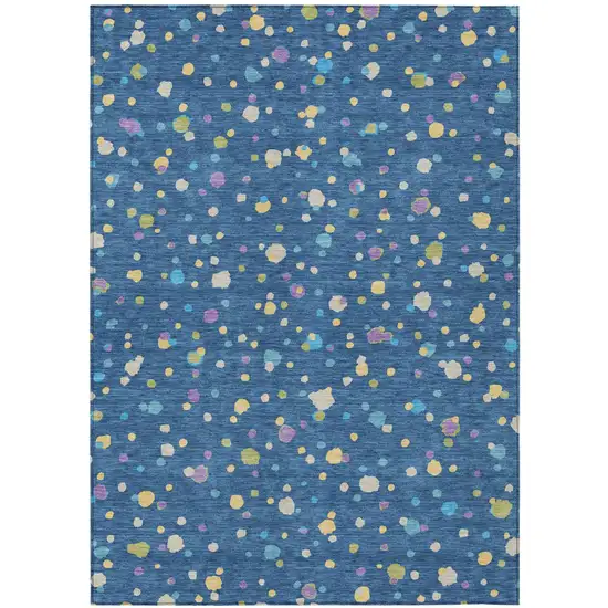 Navy Blue And Ivory Geometric Washable Indoor Outdoor Area Rug Photo 2