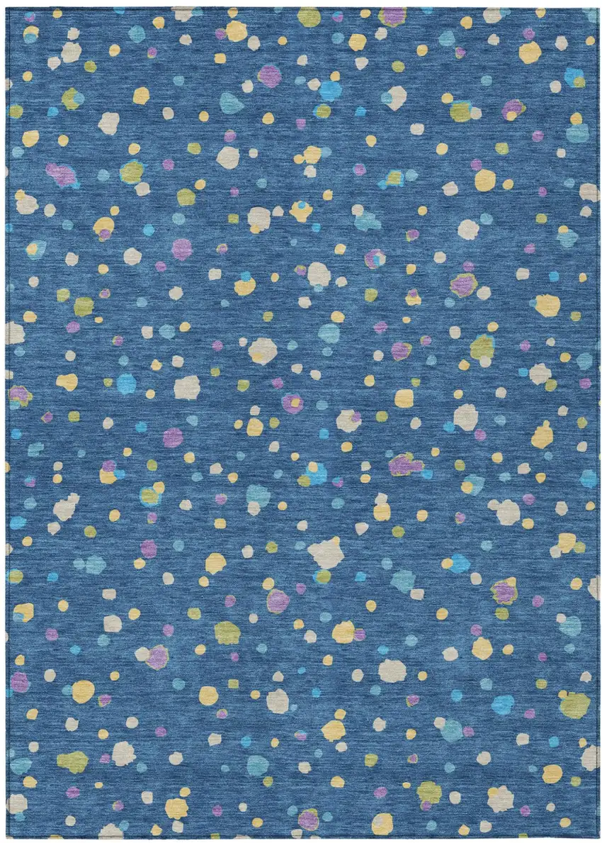 Navy Blue And Ivory Geometric Washable Indoor Outdoor Area Rug Photo 2