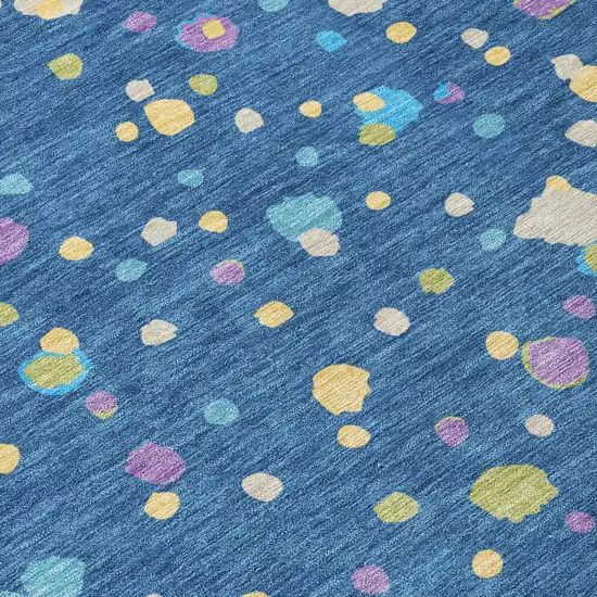 Navy Blue And Ivory Geometric Washable Indoor Outdoor Area Rug Photo 6