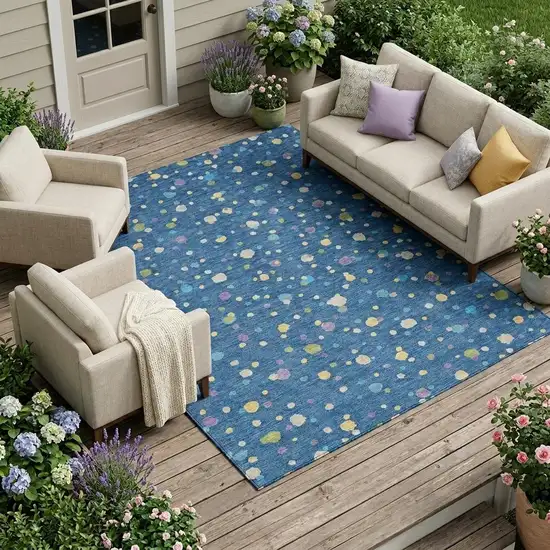 Navy Blue And Ivory Geometric Washable Indoor Outdoor Area Rug Photo 1