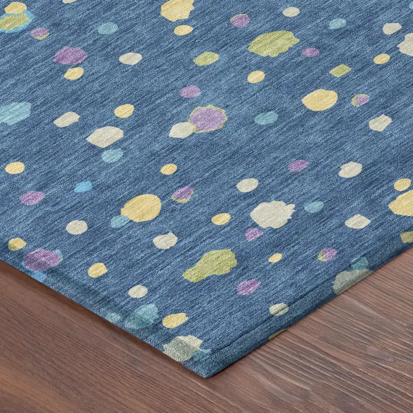 Navy Blue And Ivory Geometric Washable Indoor Outdoor Area Rug Photo 5