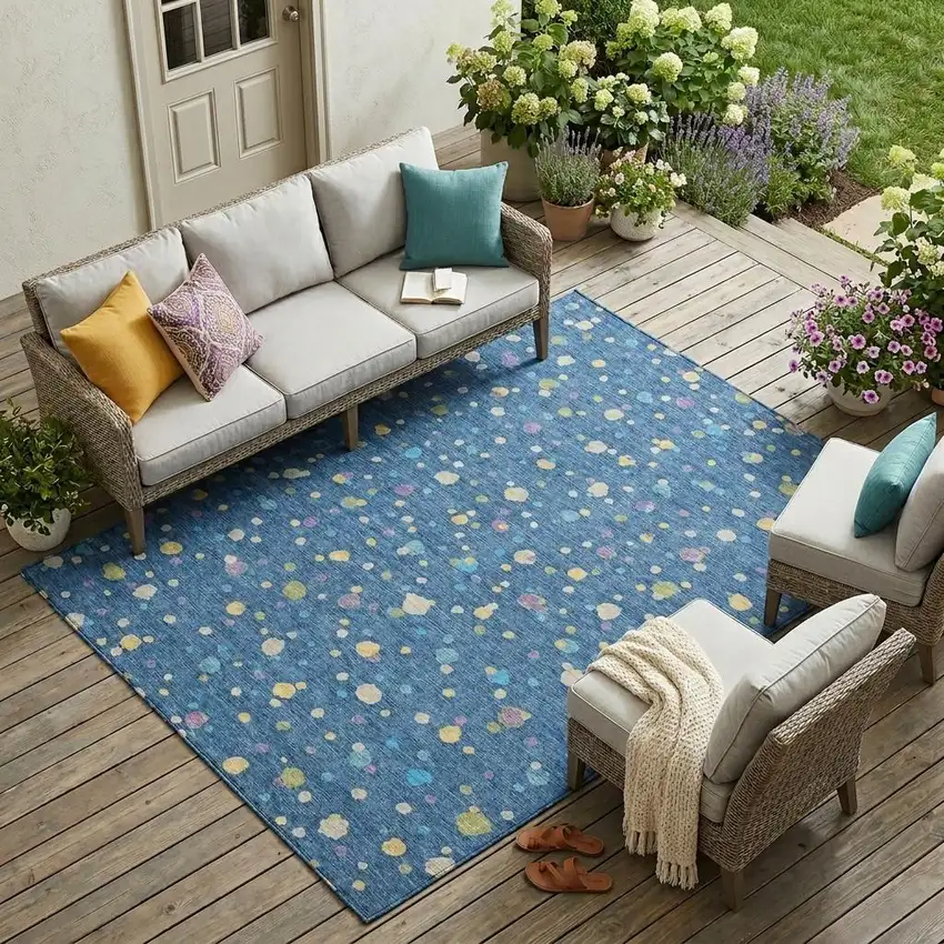 Navy Blue And Ivory Geometric Washable Indoor Outdoor Area Rug Photo 1