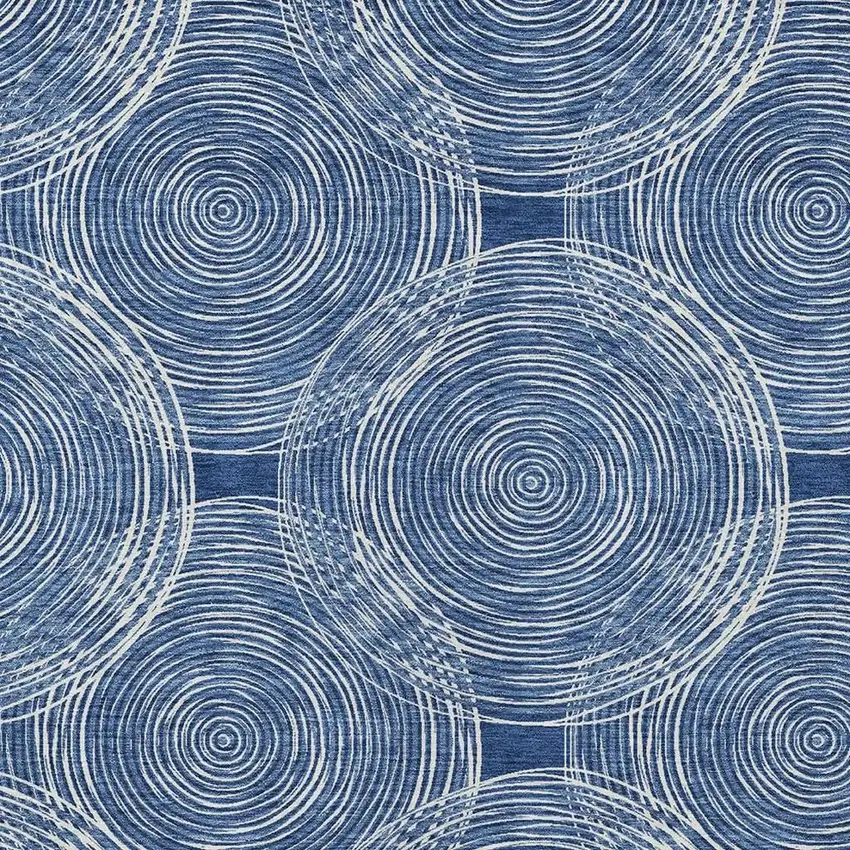 Navy Blue And Ivory Geometric Washable Indoor Outdoor Area Rug Photo 3