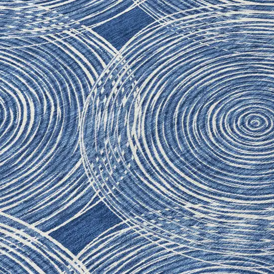 Navy Blue And Ivory Geometric Washable Indoor Outdoor Area Rug Photo 6