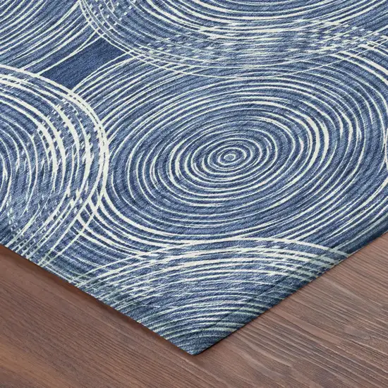 Navy Blue And Ivory Geometric Washable Indoor Outdoor Area Rug Photo 5