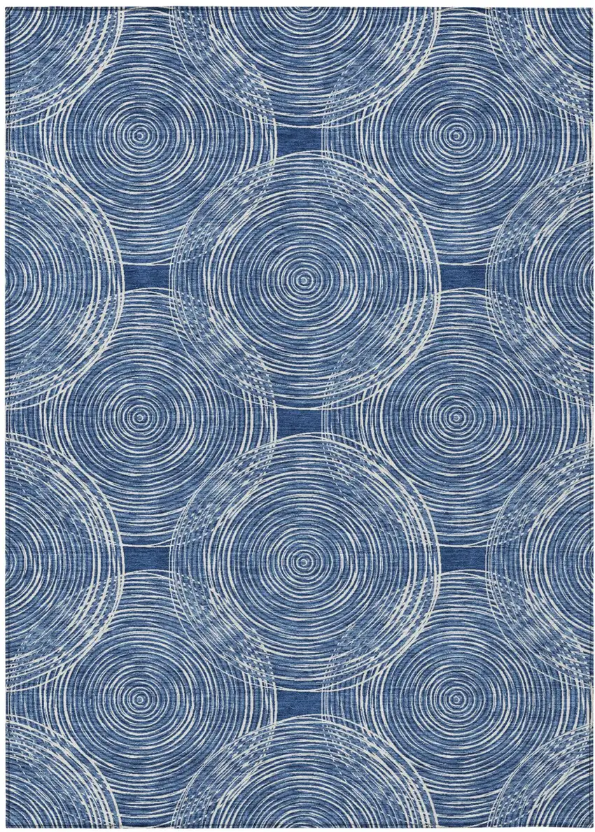 Navy Blue And Ivory Geometric Washable Indoor Outdoor Area Rug Photo 2