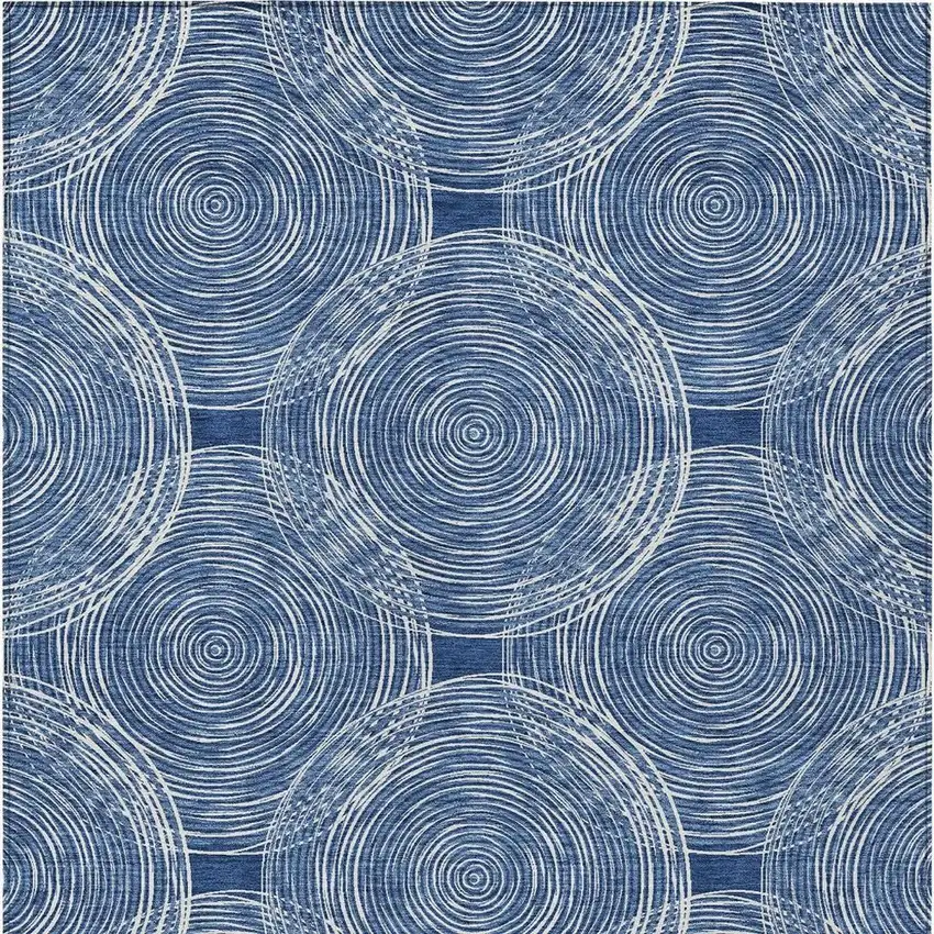 Navy Blue And Ivory Geometric Washable Indoor Outdoor Area Rug Photo 4