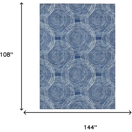 Navy Blue And Ivory Geometric Washable Indoor Outdoor Area Rug Photo 7