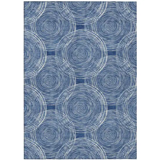 Navy Blue And Ivory Geometric Washable Indoor Outdoor Area Rug Photo 2