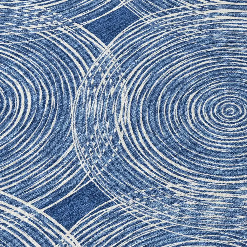 Navy Blue And Ivory Geometric Washable Indoor Outdoor Area Rug Photo 6