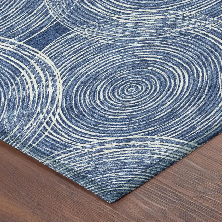 Navy Blue And Ivory Geometric Washable Indoor Outdoor Area Rug Photo 5