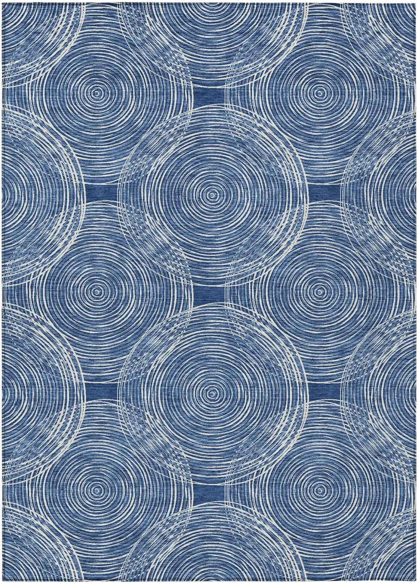 Navy Blue And Ivory Geometric Washable Indoor Outdoor Area Rug Photo 2