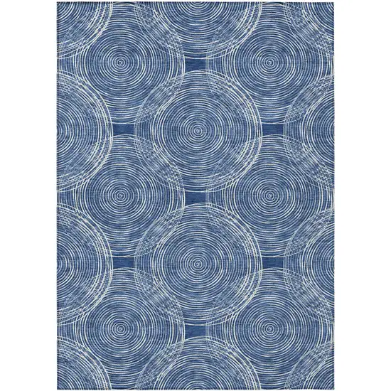 Navy Blue And Ivory Geometric Washable Indoor Outdoor Area Rug Photo 2