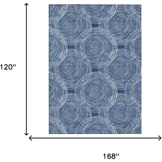 Navy Blue And Ivory Geometric Washable Indoor Outdoor Area Rug Photo 7