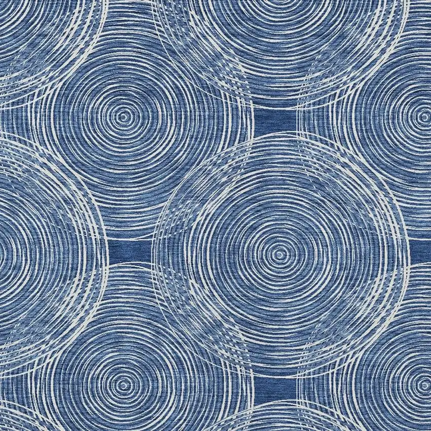 Navy Blue And Ivory Geometric Washable Indoor Outdoor Area Rug Photo 3