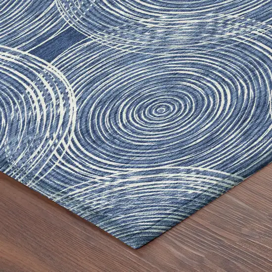 Navy Blue And Ivory Geometric Washable Indoor Outdoor Area Rug Photo 5