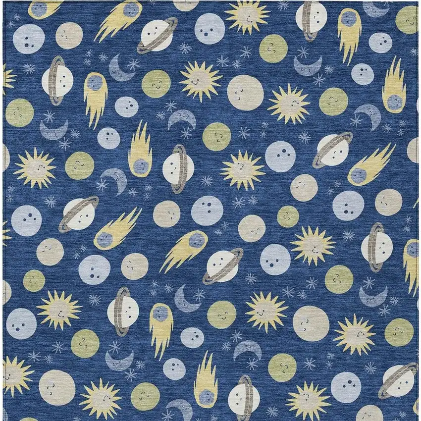 Navy Blue And Ivory Geometric Washable Indoor Outdoor Area Rug Photo 3