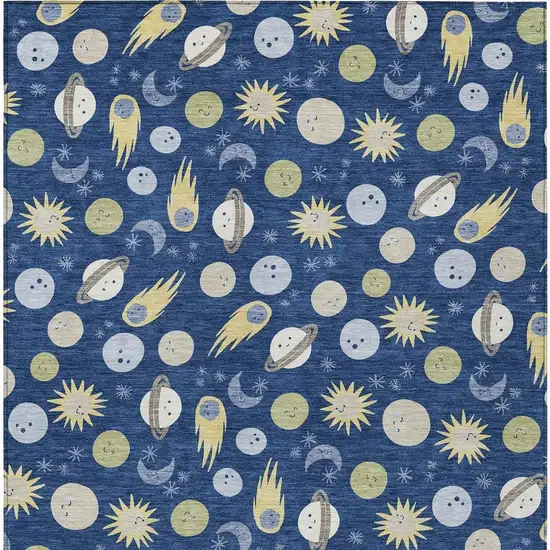 Navy Blue And Ivory Geometric Washable Indoor Outdoor Area Rug Photo 3
