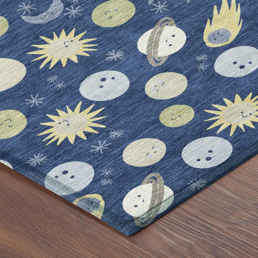 Navy Blue And Ivory Geometric Washable Indoor Outdoor Area Rug Photo 4