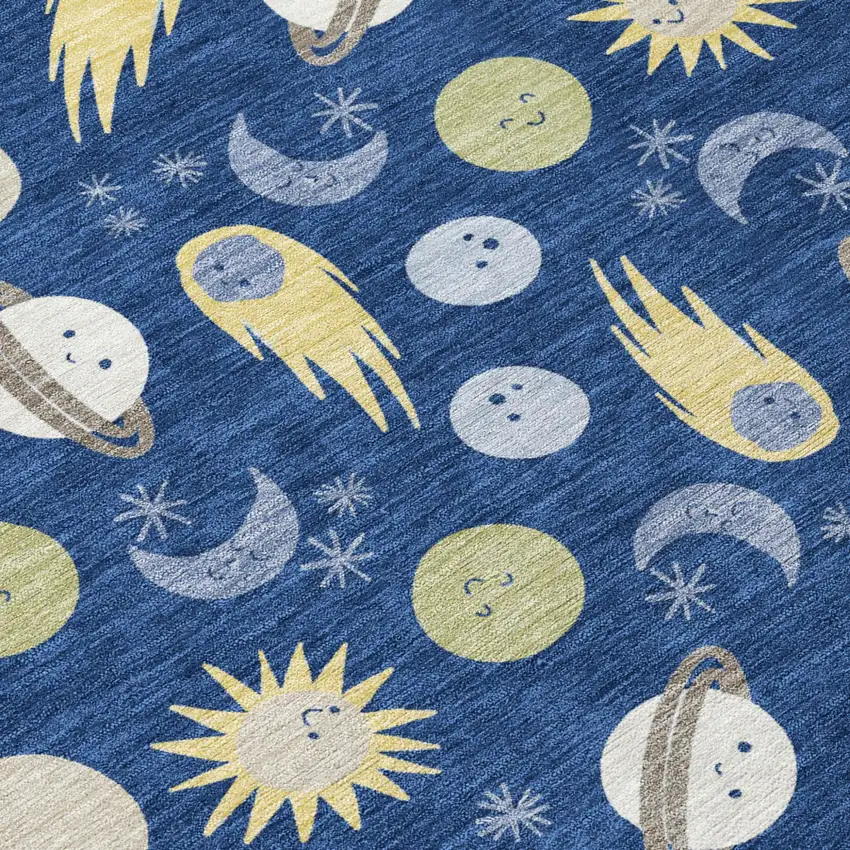 Navy Blue And Ivory Geometric Washable Indoor Outdoor Area Rug Photo 5