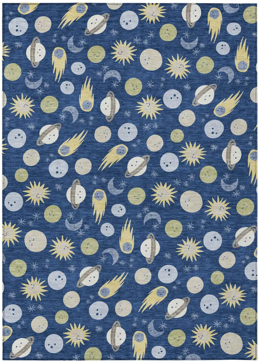 Navy Blue And Ivory Geometric Washable Indoor Outdoor Area Rug Photo 1