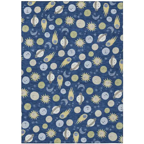 Navy Blue And Ivory Geometric Washable Indoor Outdoor Area Rug Photo 1