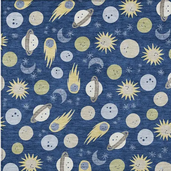 Navy Blue And Ivory Geometric Washable Indoor Outdoor Area Rug Photo 2