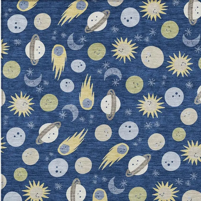 Navy Blue And Ivory Geometric Washable Indoor Outdoor Area Rug Photo 2