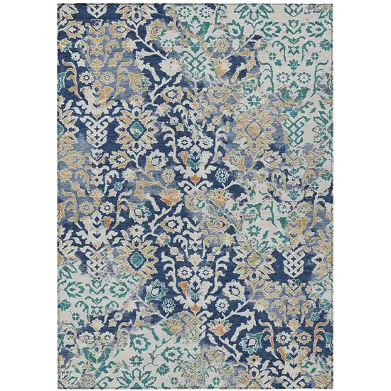 Navy Blue And Ivory Geometric Washable Indoor Outdoor Area Rug Photo 1