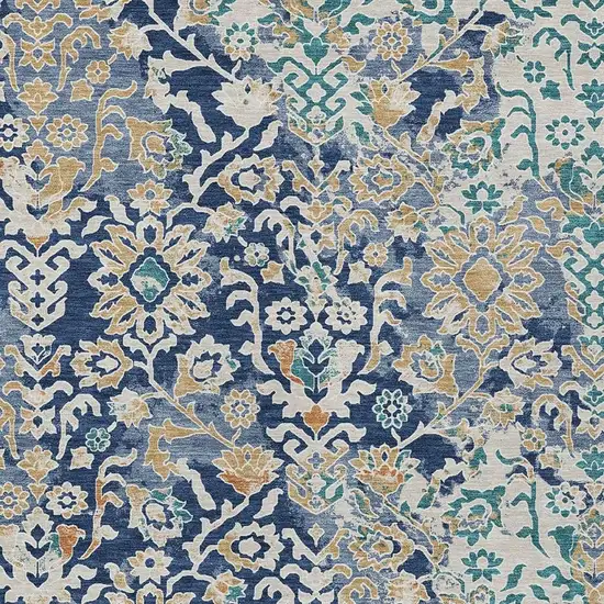 Navy Blue And Ivory Geometric Washable Indoor Outdoor Area Rug Photo 2