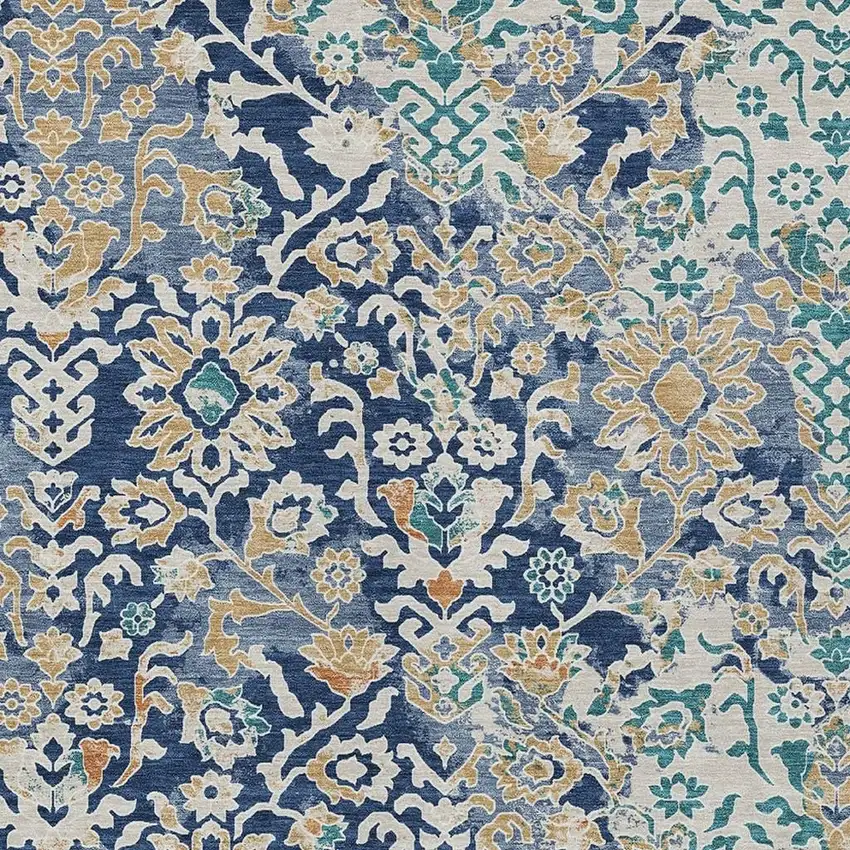 Navy Blue And Ivory Geometric Washable Indoor Outdoor Area Rug Photo 2