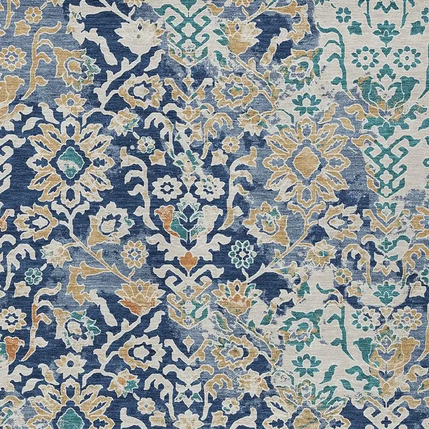 Navy Blue And Ivory Geometric Washable Indoor Outdoor Area Rug Photo 2
