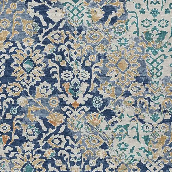Navy Blue And Ivory Geometric Washable Indoor Outdoor Area Rug Photo 2