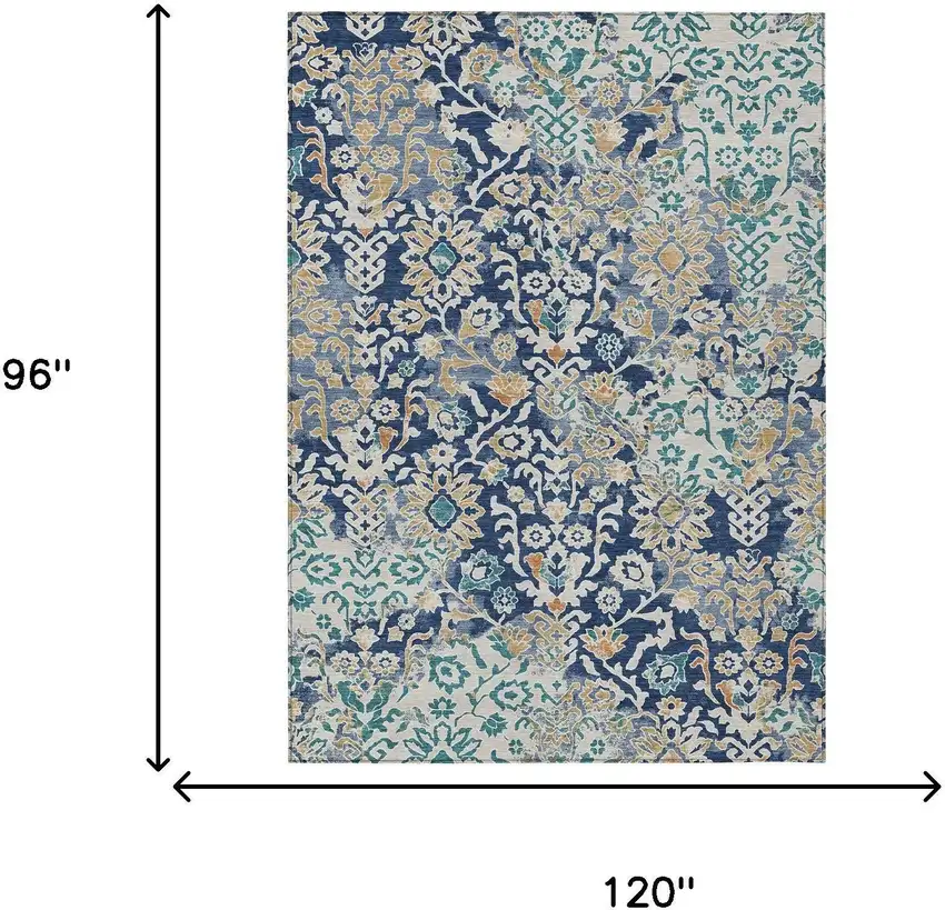 Navy Blue And Ivory Geometric Washable Indoor Outdoor Area Rug Photo 6