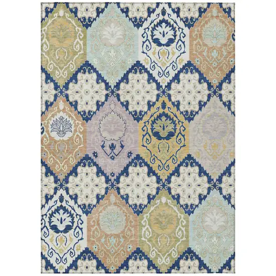 Navy Blue And Ivory Geometric Washable Indoor Outdoor Area Rug Photo 1