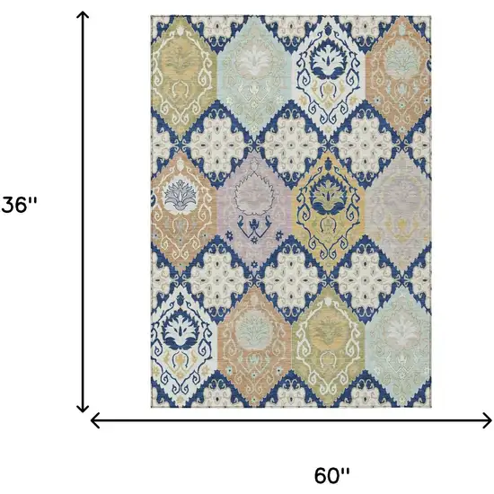Navy Blue And Ivory Geometric Washable Indoor Outdoor Area Rug Photo 6