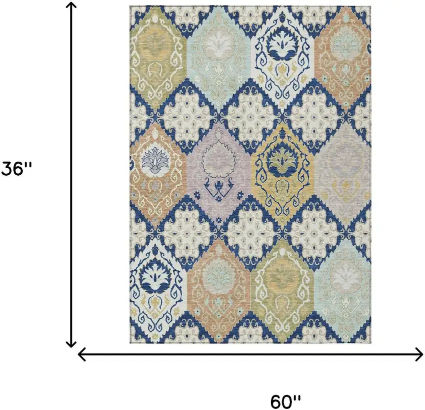 Navy Blue And Ivory Geometric Washable Indoor Outdoor Area Rug Photo 6