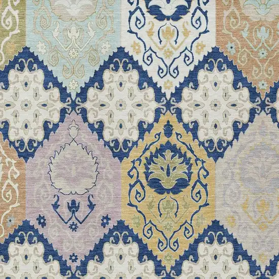 Navy Blue And Ivory Geometric Washable Indoor Outdoor Area Rug Photo 2